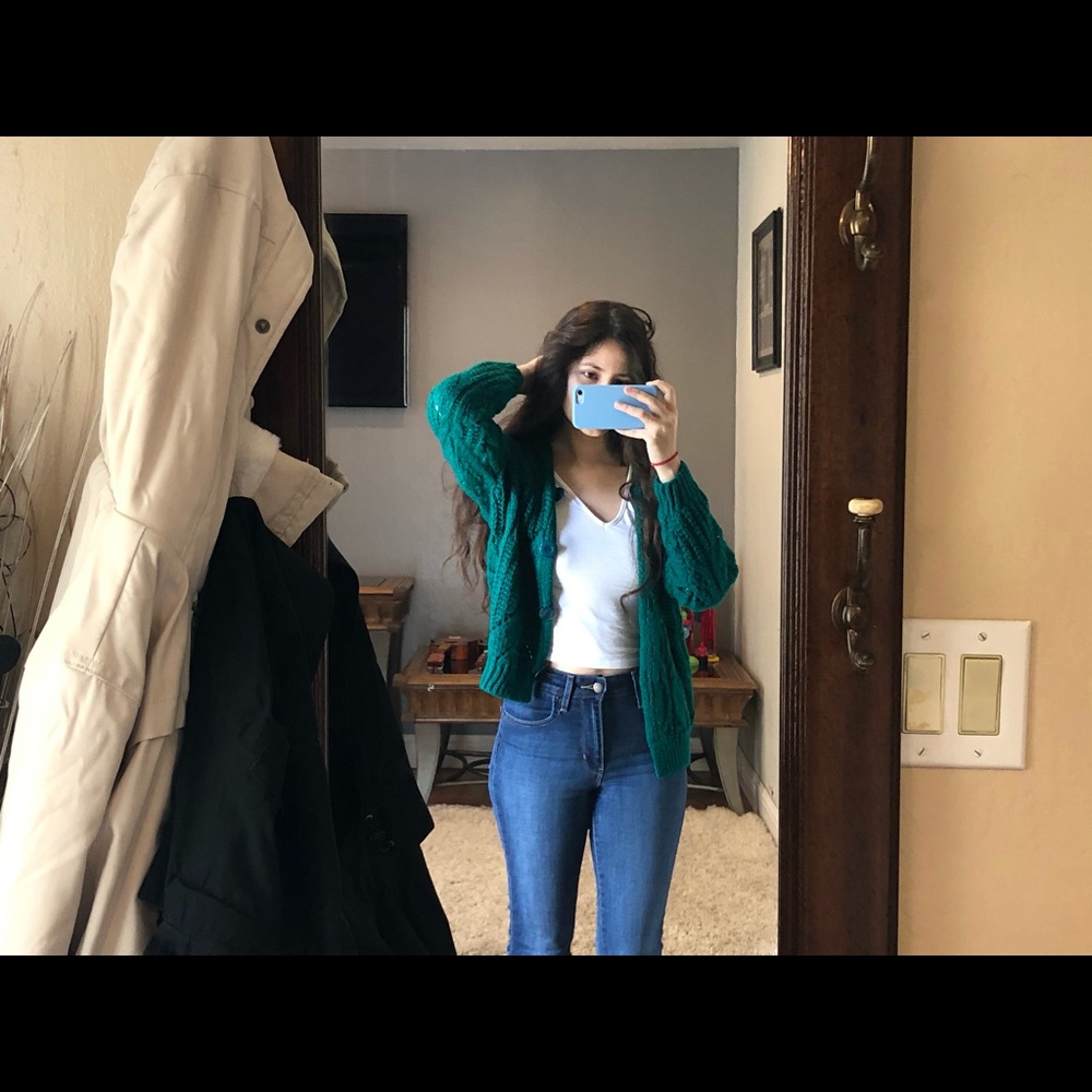 Single Breasted Solid Outwear (Green cardigan)